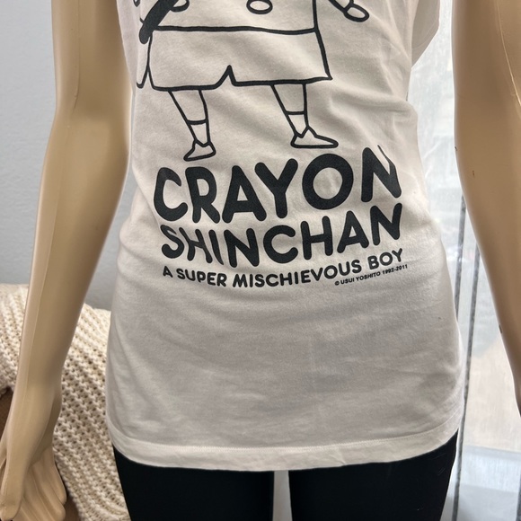 Spao White T-Shirt Top Size L Large Crayon Shinchan A Super Mischievous Boy - Picture 2 of 8